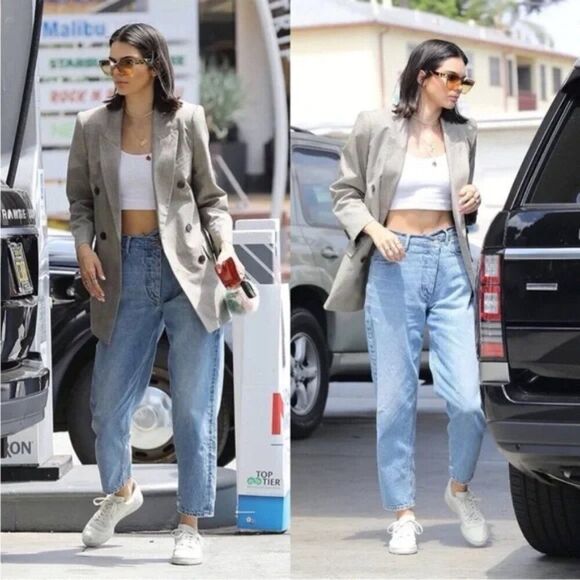 Monse light wash blue indigo denim criss cross Deconstructed Boyfriend Jeans